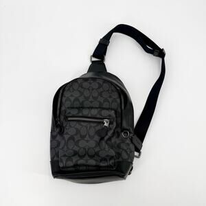 COACH West In Canvas Black Pebble Leather Unisex Crossbody Mini Backpack Bag
